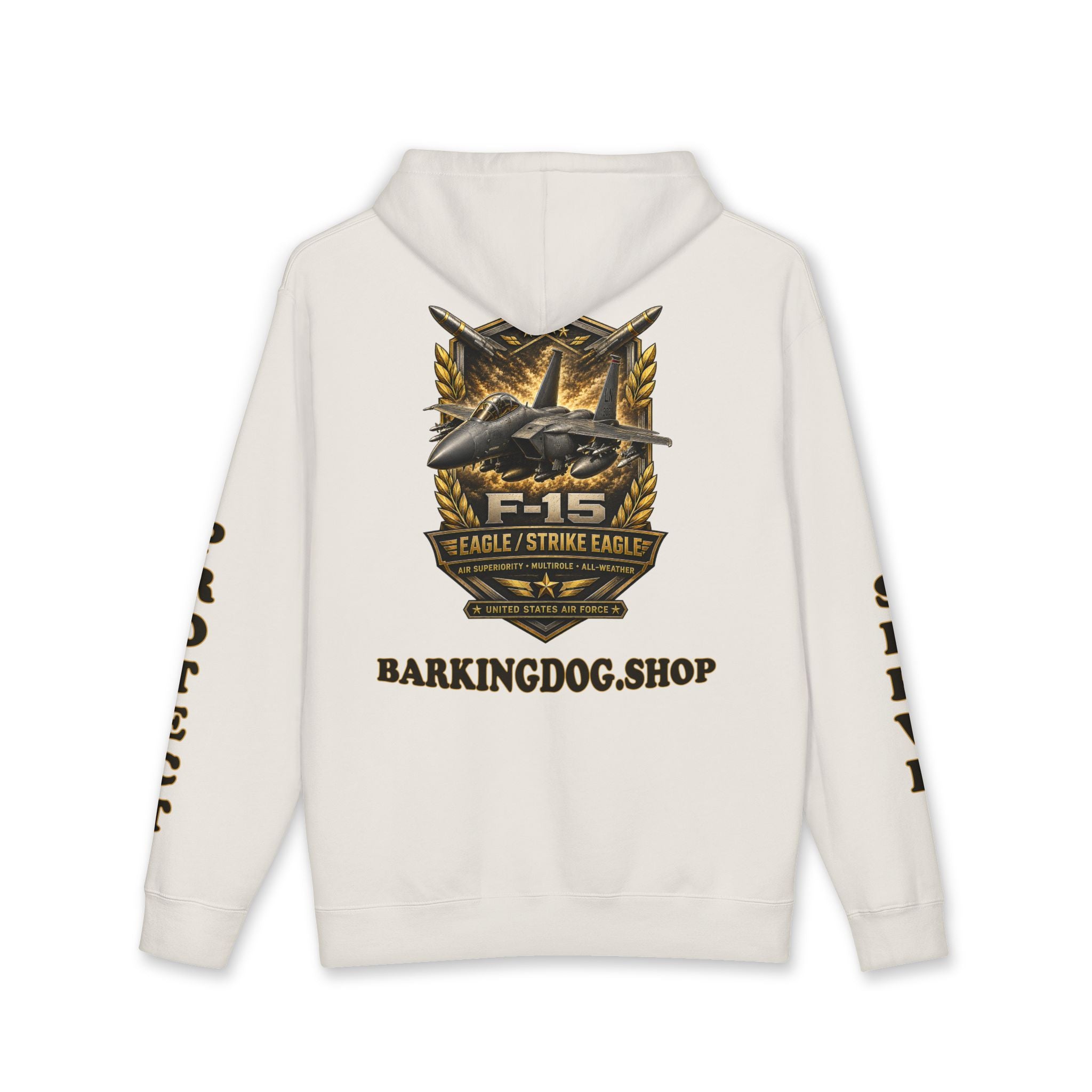 F-15 Strike Eagle Jet Hoodie — Barking Dog 'Wag On' Military Air Force Tribute