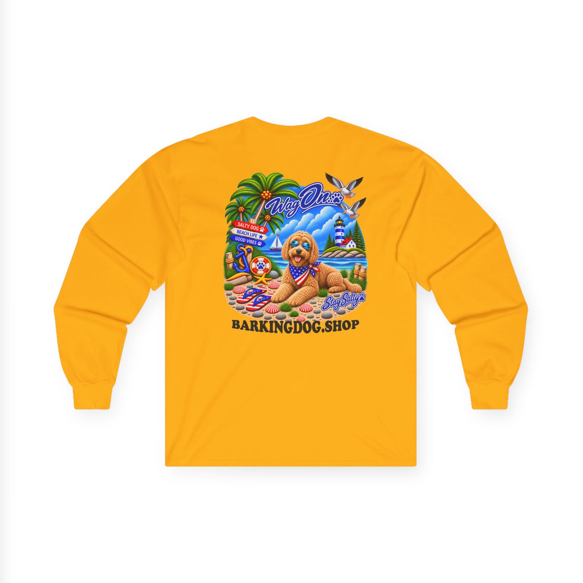 Golden Doodle Stay Salty Pup Long Sleeve T Shirt Beach Collection Coastal Dog Graphic Tee Wag On BarkingDog Shop