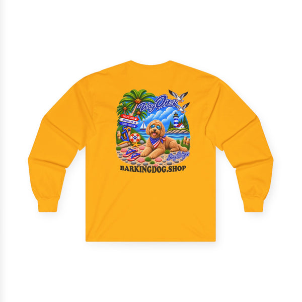 Golden Doodle Stay Salty Pup Long Sleeve T Shirt Beach Collection Coastal Dog Graphic Tee Wag On BarkingDog Shop