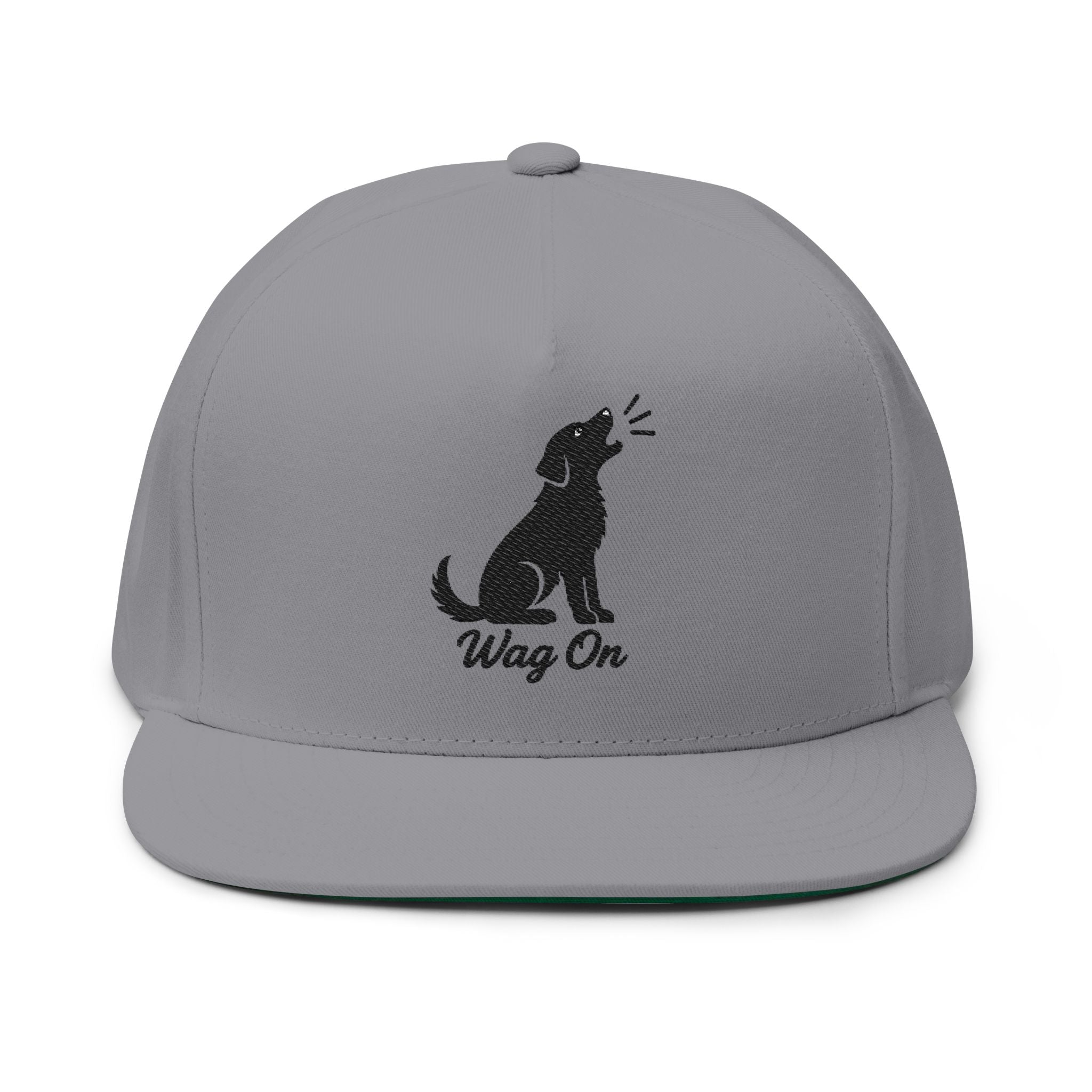 Embroidered Flat Bill Wag On Dog Lovers Cap