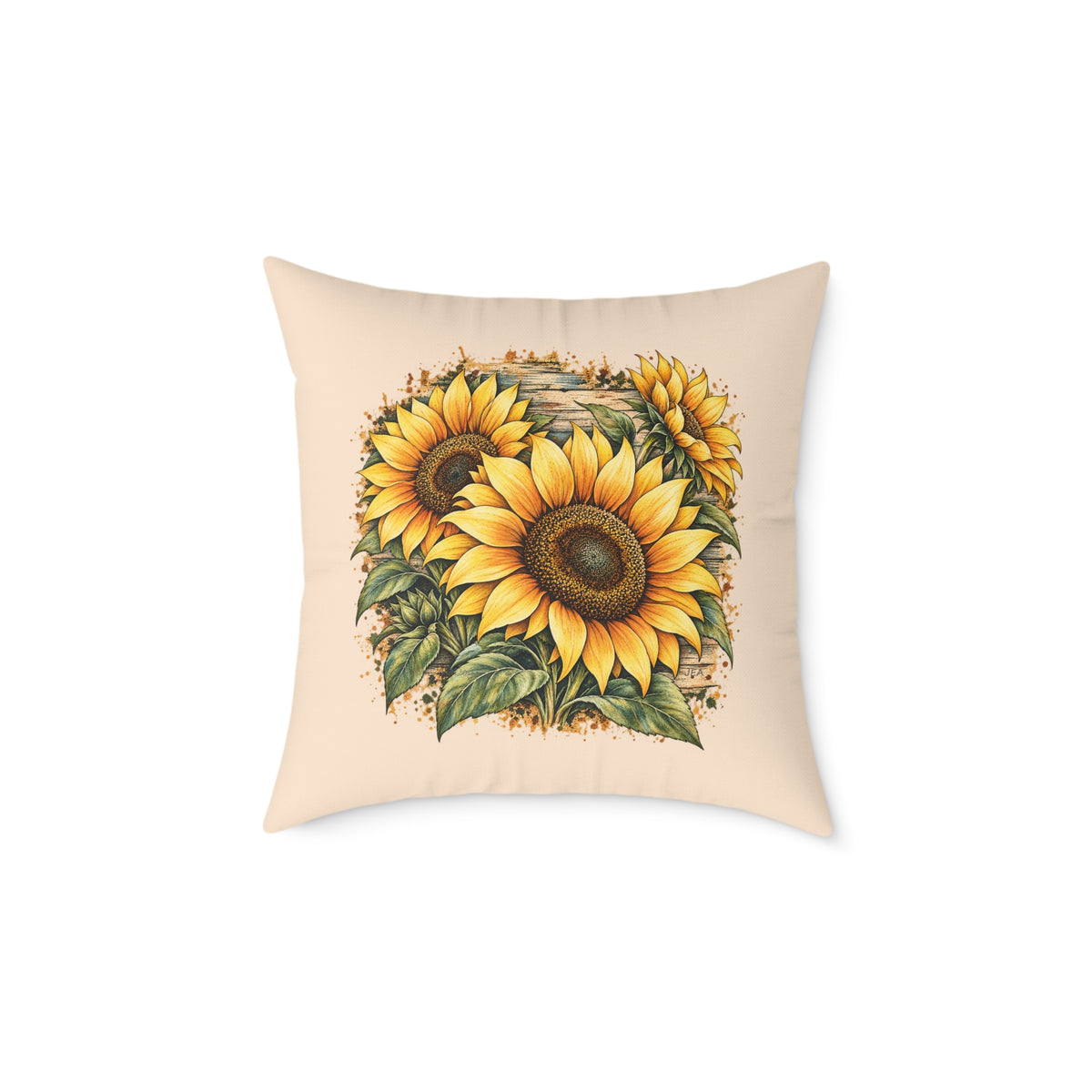 Sunflower Woodcut Relief Throw Pillow Warm Peach Floral Farmhouse Home Decor BarkingDog Shop