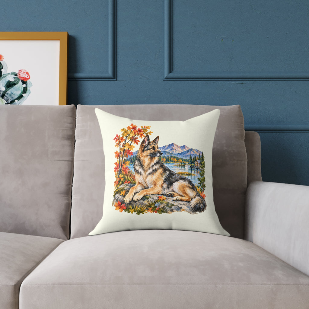 German Shepherd Scenic Autumn Throw Pillow Ivory Home Decor Collection Mountain Lake Dog Decor BarkingDog Shop