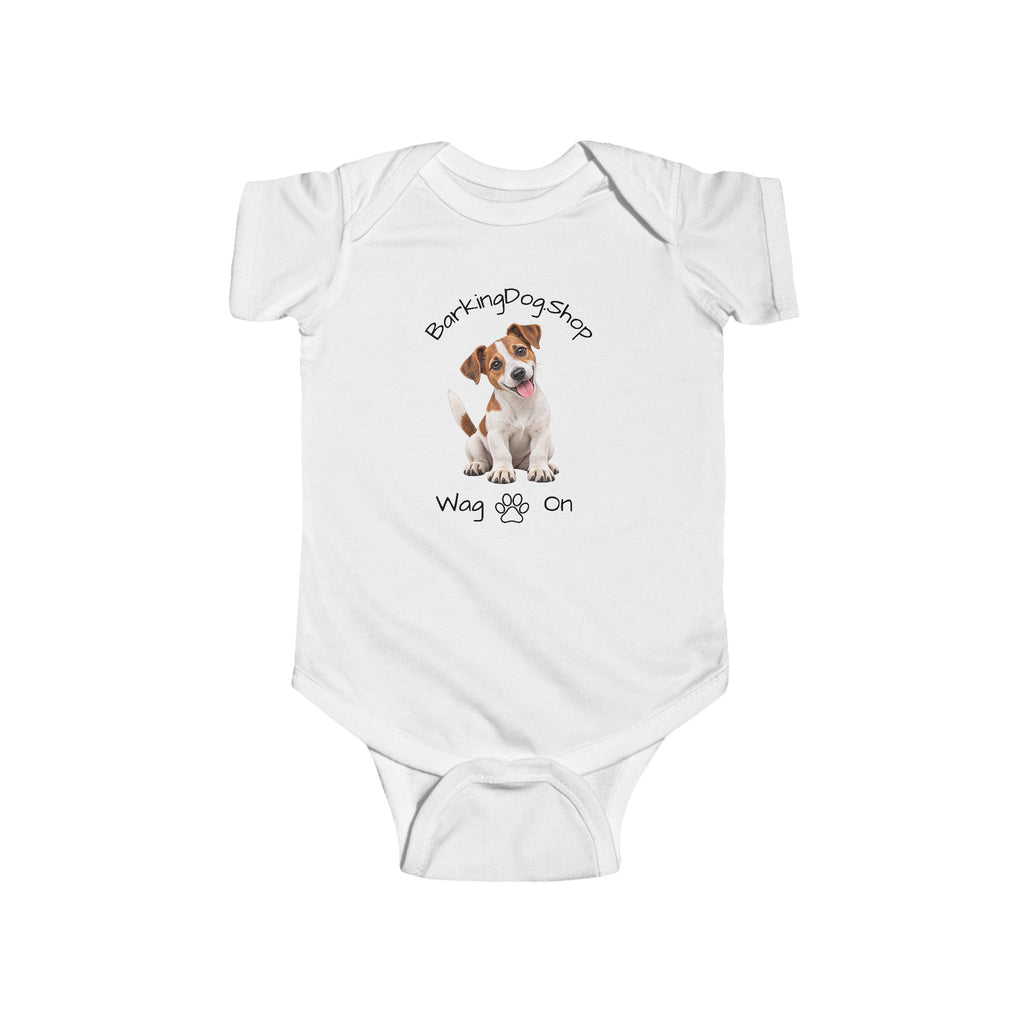 Jack Russell Puppy Infant Bodysuit Babies and Puppies Collection Wag On Baby Onesie BarkingDog Shop