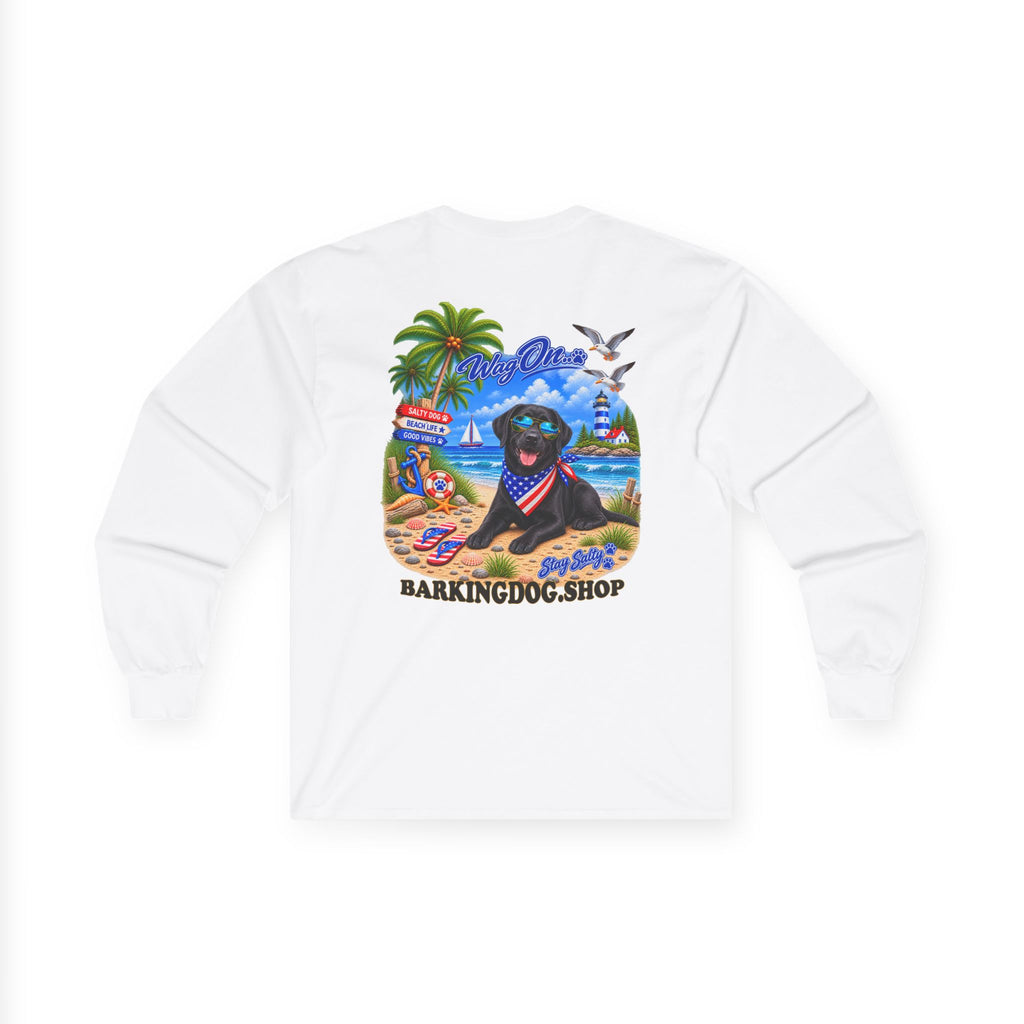 Black Labrador Stay Salty Pup Long Sleeve T Shirt Beach Collection Coastal Dog Graphic Tee Wag On BarkingDog Shop