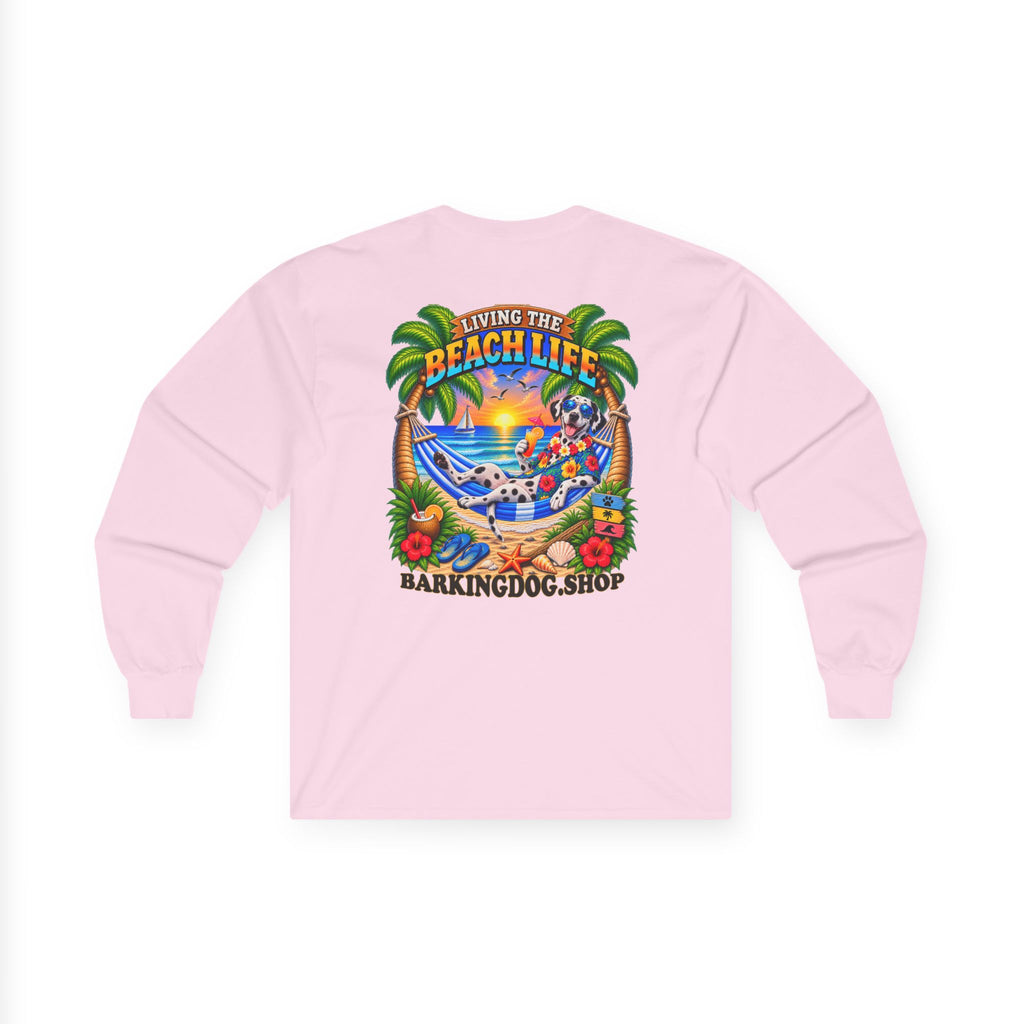 Dalmatian Beach Life Canine Long Sleeve T Shirt Beach Collection Hammock Tropical Dog Graphic Tee Wag On BarkingDog Shop