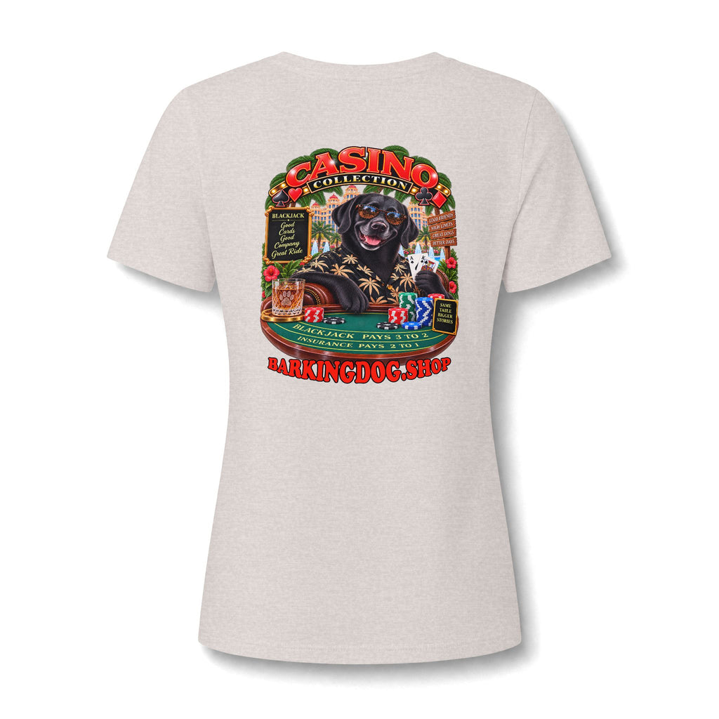 Black Labrador Black Jack Womens V Neck T Shirt Casino Collection Funny Casino Dog Graphic Tee Wag On BarkingDog Shop
