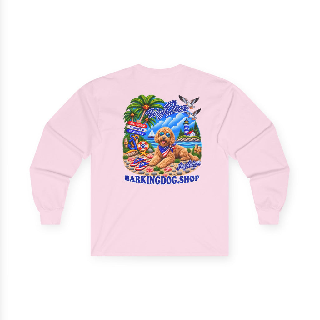 Golden Doodle Stay Salty Pup Long Sleeve T Shirt Beach Collection Coastal Dog Graphic Tee Wag On BarkingDog Shop