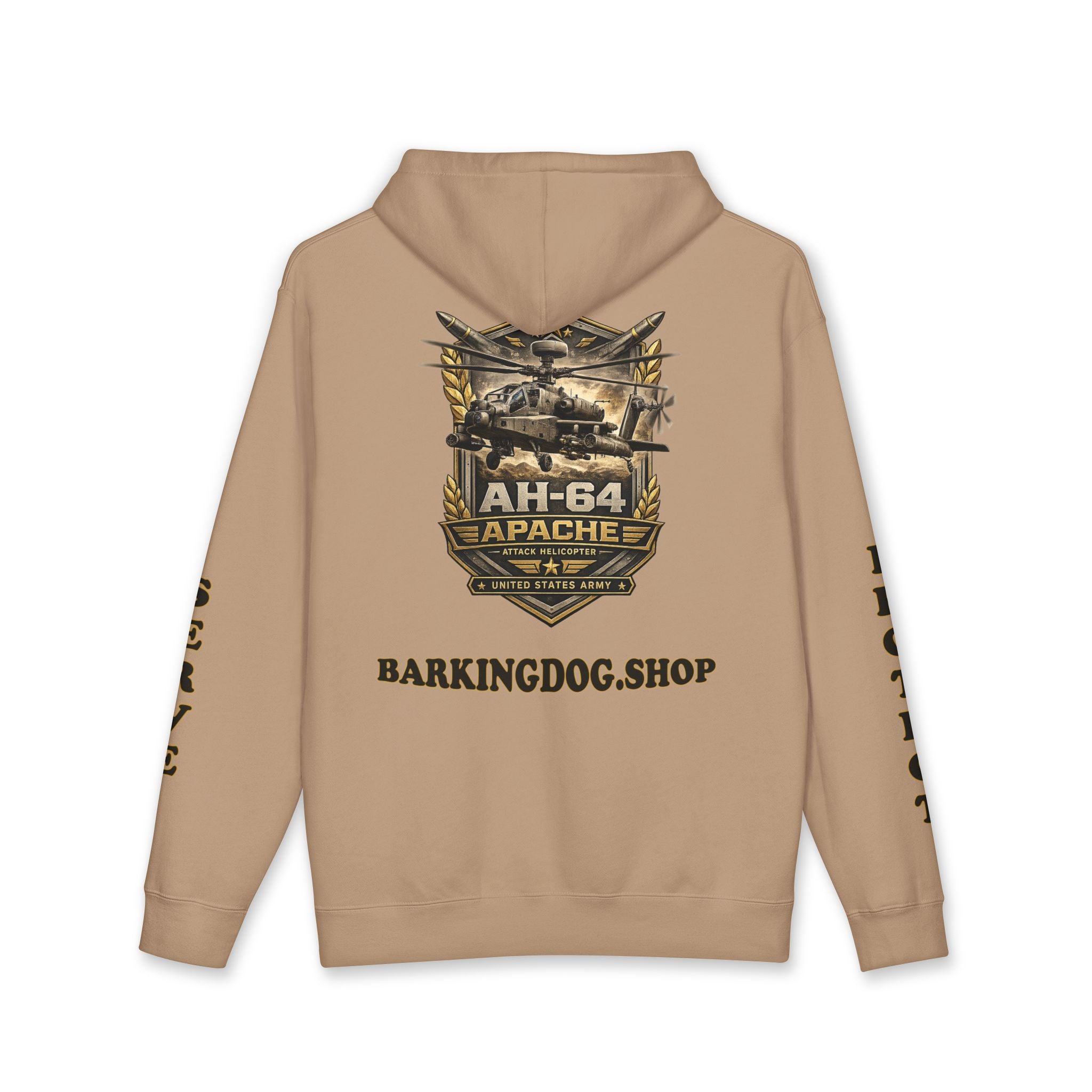 AH-64 Apache Military Helicopter Hoodie – "Wag On" Dog Graphic