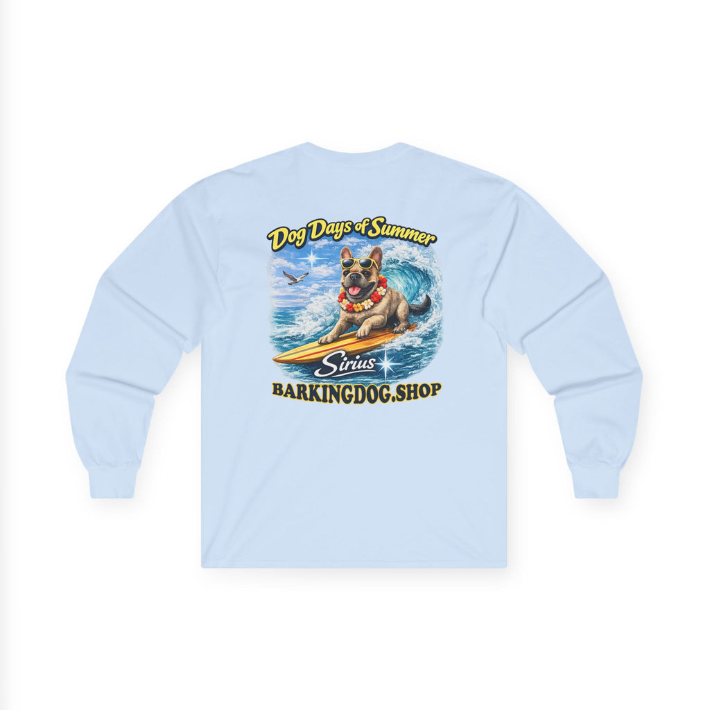 French Bulldog Dog Days of Summer Surfboard Long Sleeve T Shirt Beach Collection Surfing Dog Graphic Tee Wag On BarkingDog Shop