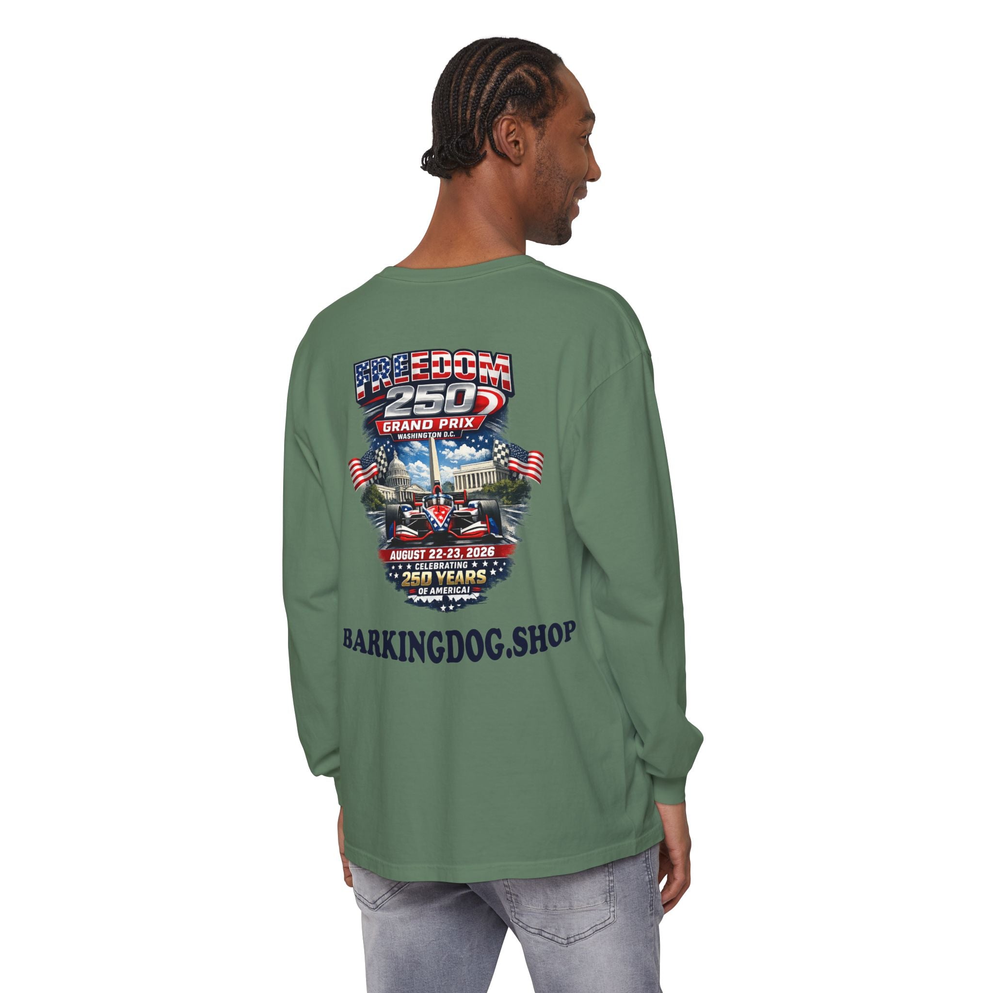 Freedom 250 Grand Prix Long Sleeve T-Shirt — "Wag On" Dog Rally Race Tee