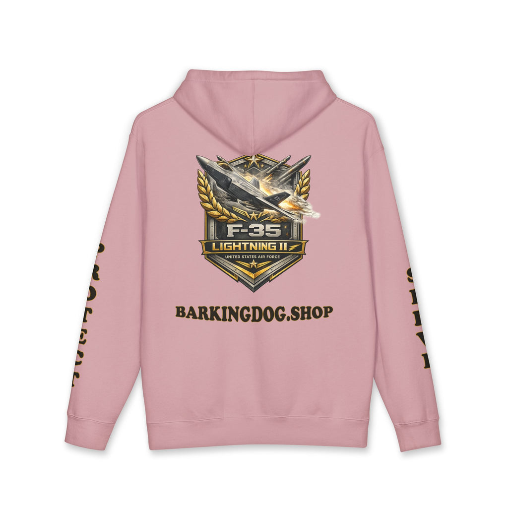 F-35 Lightning II Jet Hoodie — Barking Dog 'Wag On' Military Air Force Tribute