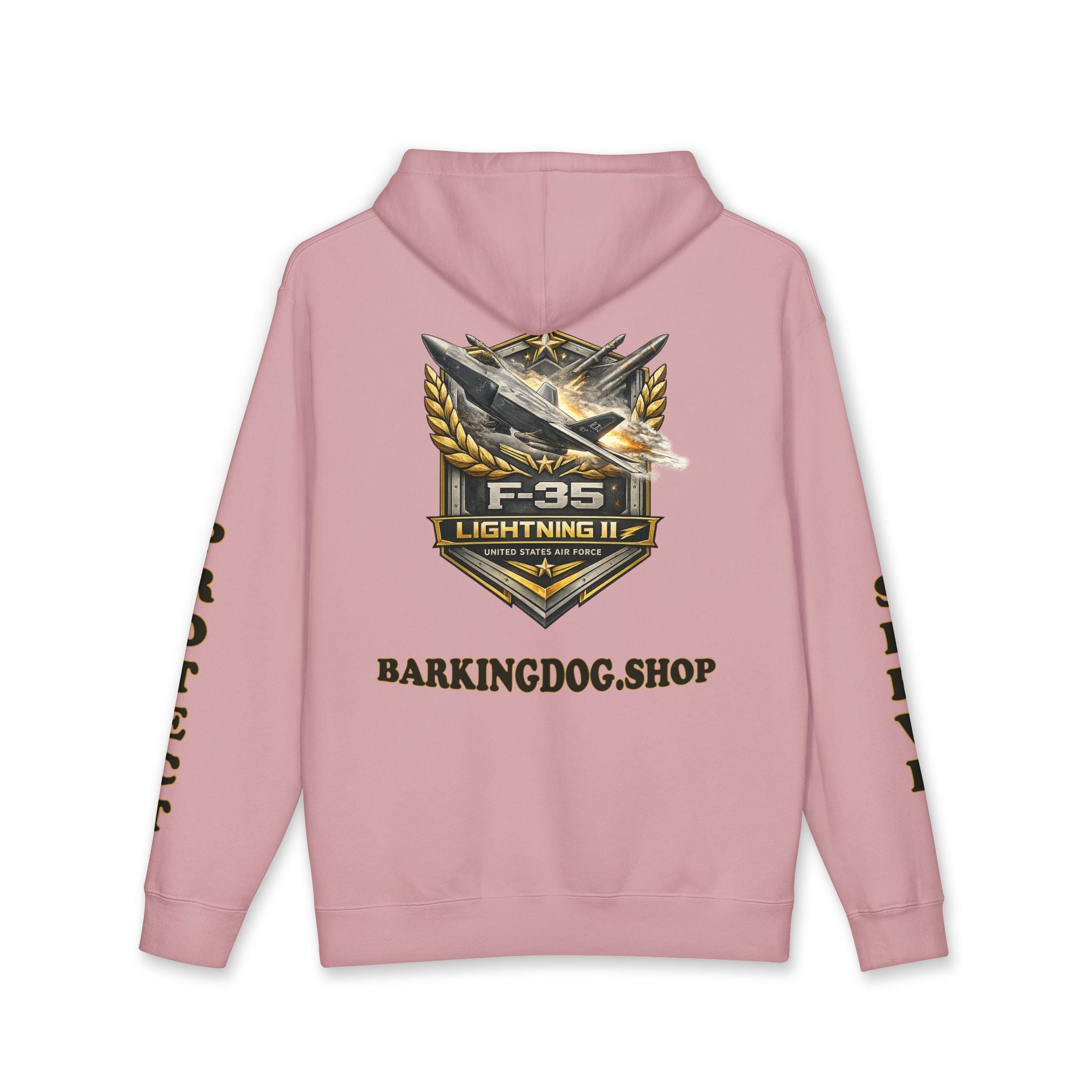 F-35 Lightning II Jet Hoodie — Barking Dog 'Wag On' Military Air Force Tribute
