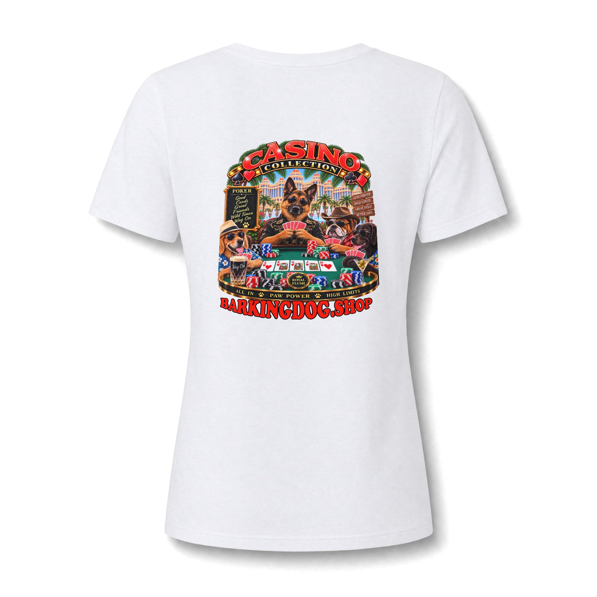 German Shepherd Poker Womens V Neck T Shirt Casino Collection Funny Casino Dog Graphic Tee Wag On BarkingDog Shop