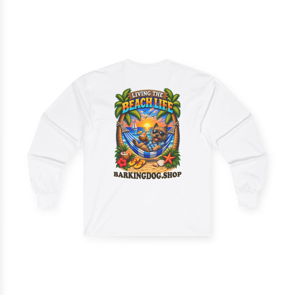 Cairn Terrier Beach Life Canine Long Sleeve T Shirt Beach Collection Hammock Tropical Dog Graphic Tee Wag On BarkingDog Shop