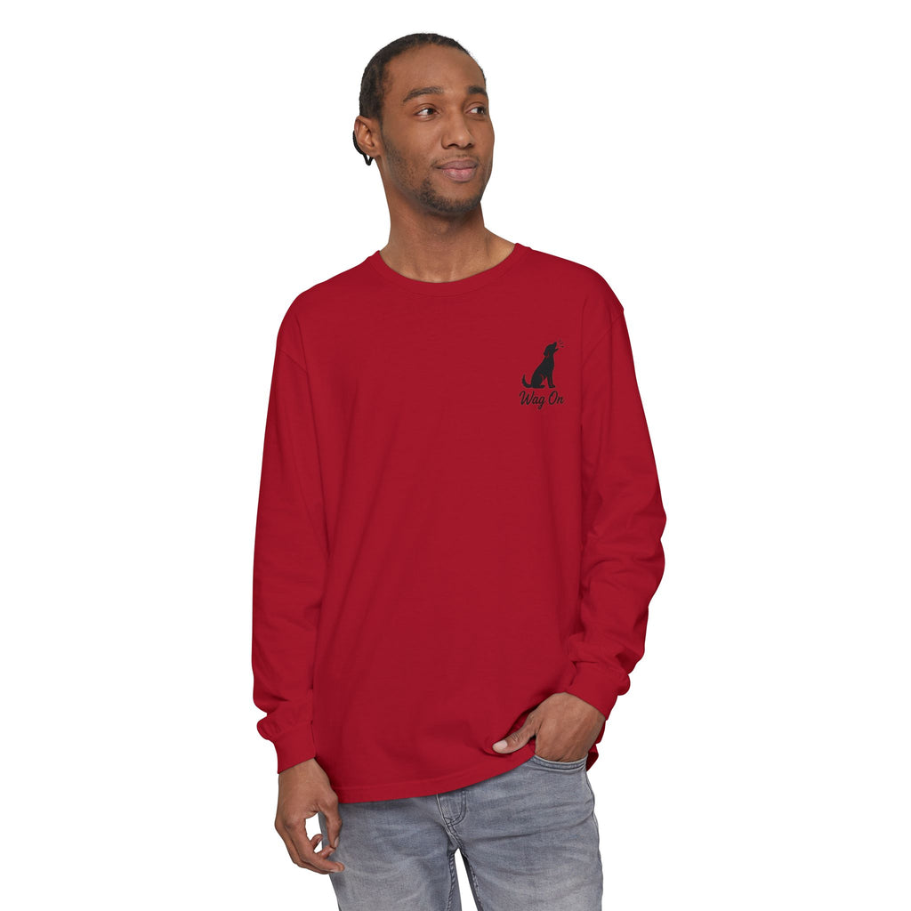 USA 250th Anniversary Long Sleeve T-Shirt — Patriotic Dog Flag Design