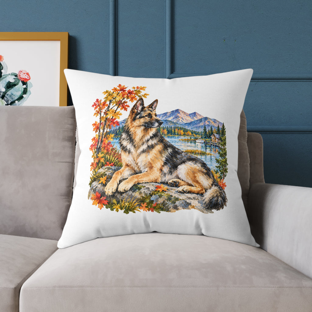 German Shepherd Scenic Autumn Throw Pillow White Home Decor Collection Mountain Lake Dog Decor BarkingDog Shop