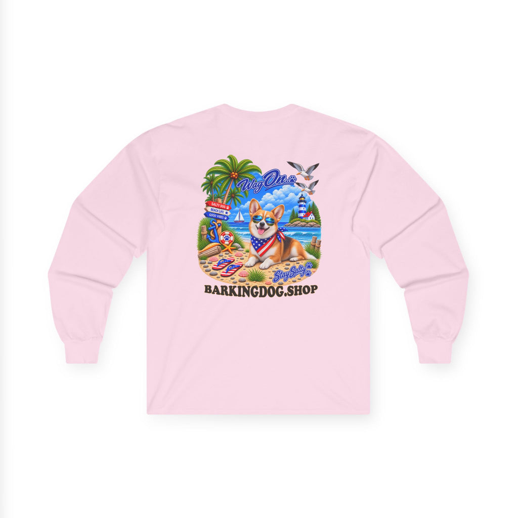 Pembroke Welsh Corgi Stay Salty Pup Long Sleeve T Shirt Beach Collection Coastal Dog Graphic Tee Wag On BarkingDog Shop