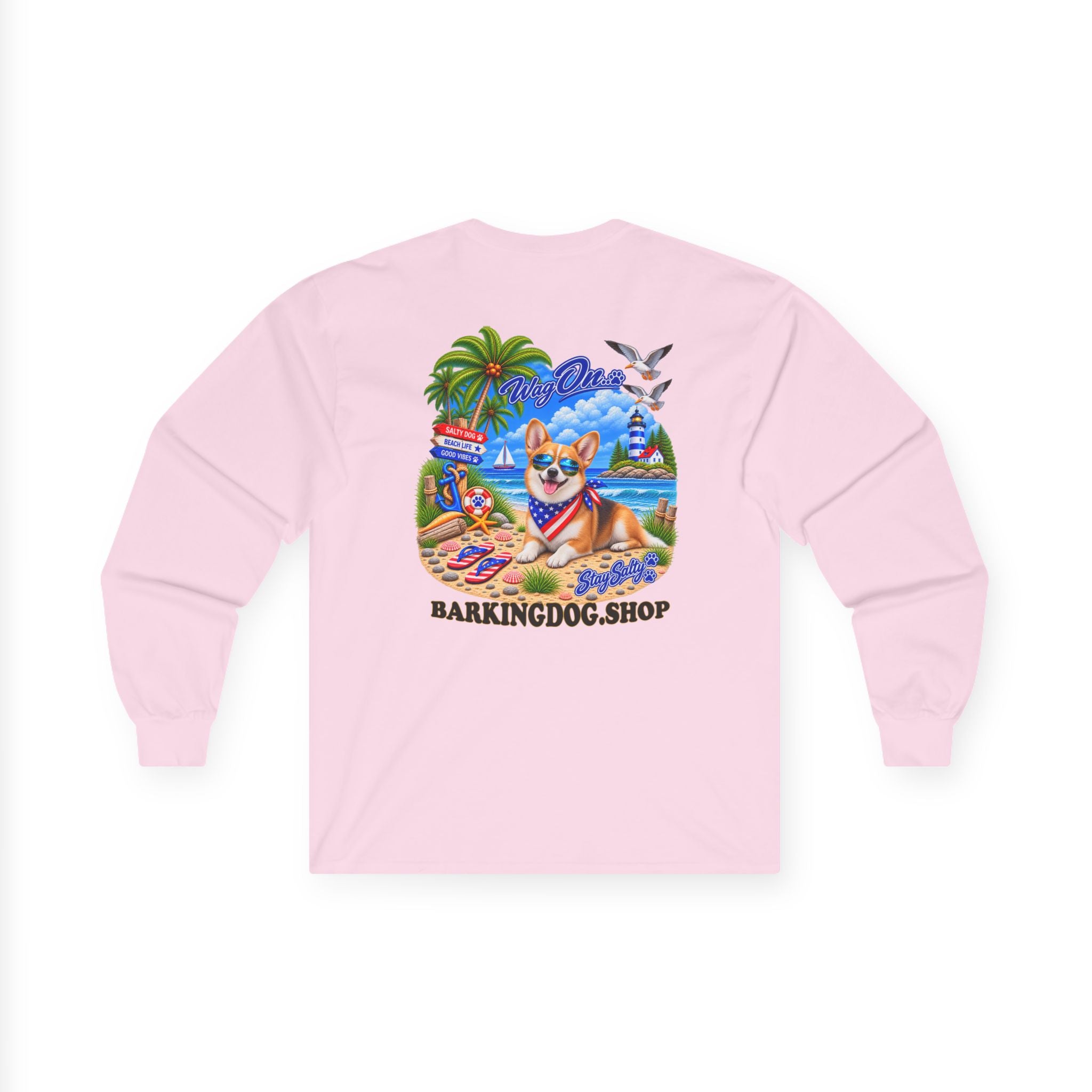 Pembroke Welsh Corgi Stay Salty Pup Long Sleeve T Shirt Beach Collection Coastal Dog Graphic Tee Wag On BarkingDog Shop