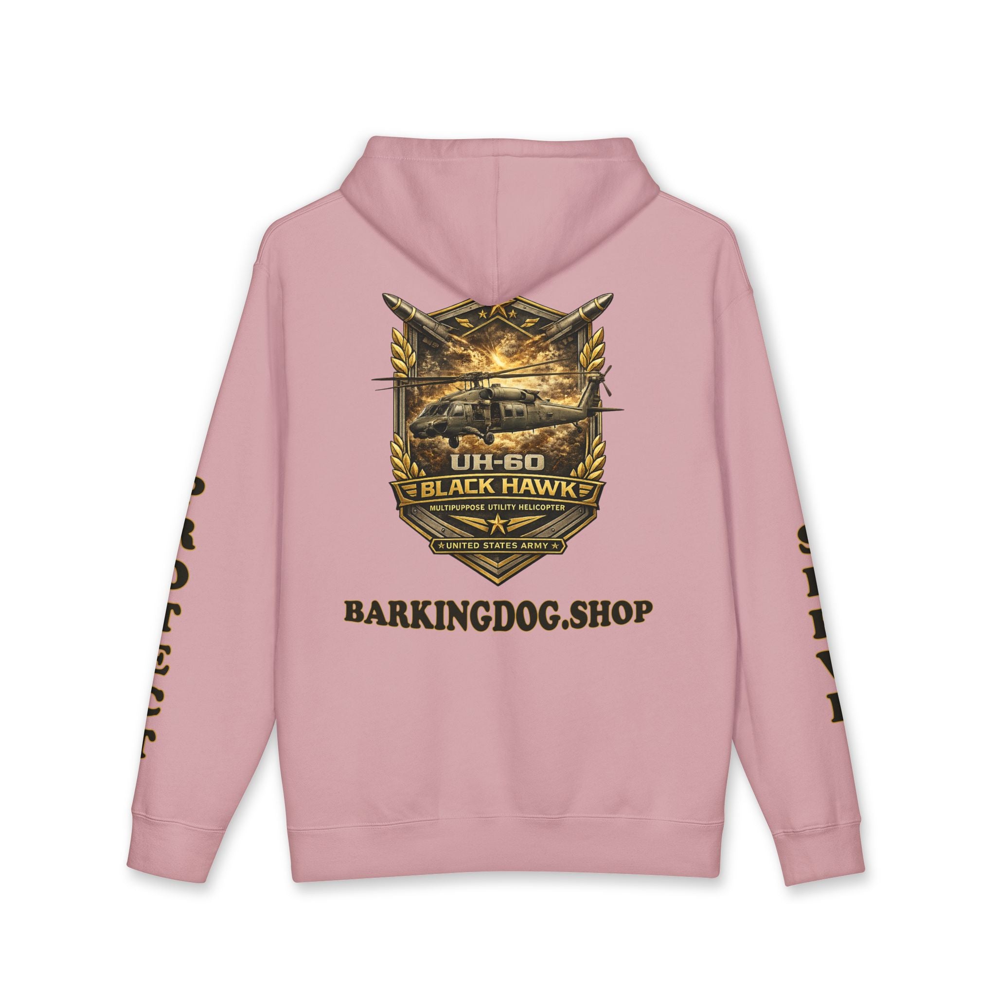 UH-60 Black Hawk Helicopter Hoodie — Barking Dog 'Wag On' Military Army Tribute