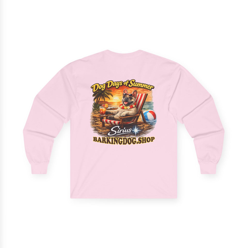 French Bulldog Dog Days of Summer Beach Chair Long Sleeve T Shirt Beach Collection Relaxing Dog Graphic Tee Wag On BarkingDog Shop