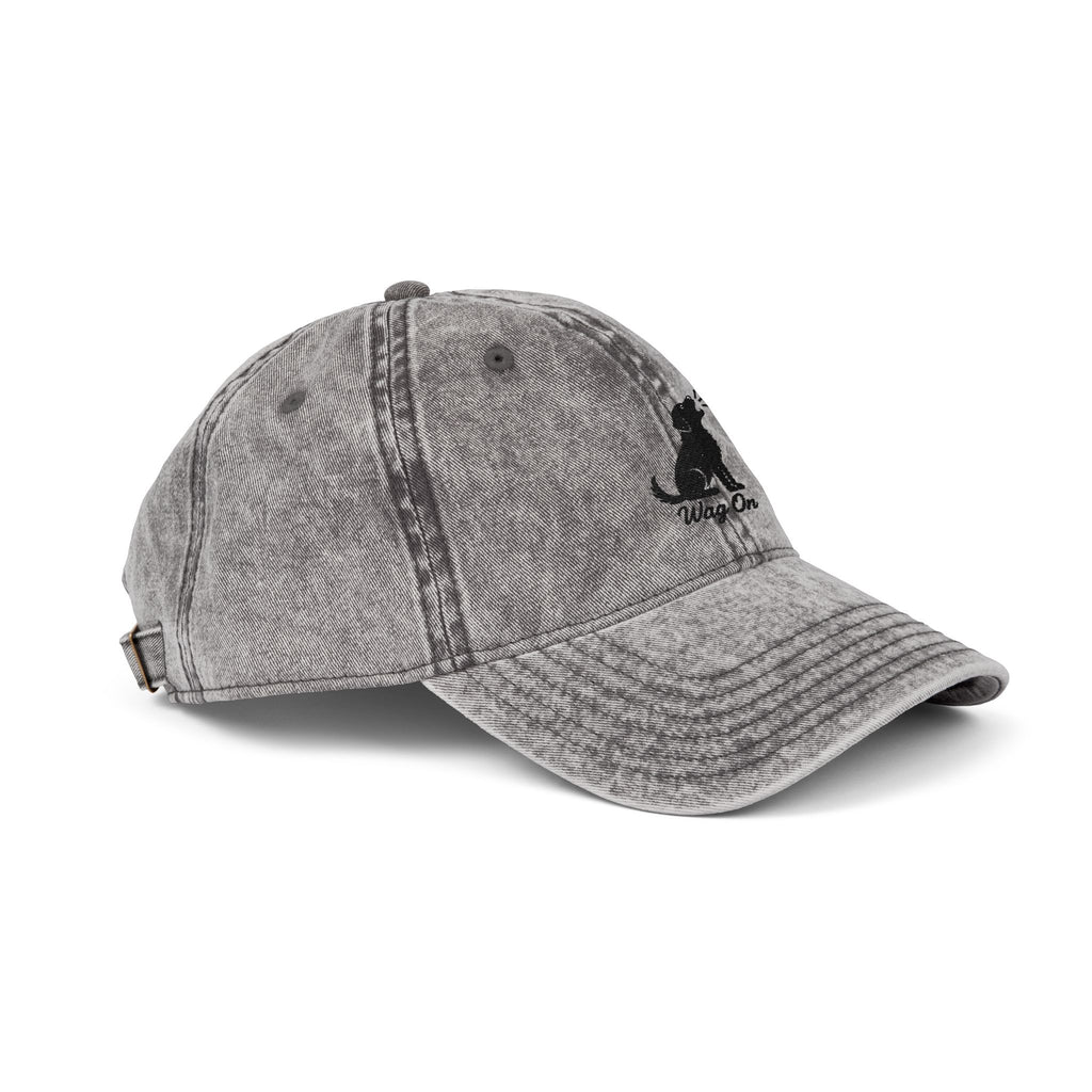 Embroidered Vintage Dog Cap - 'Wag On' Washed Baseball Hat