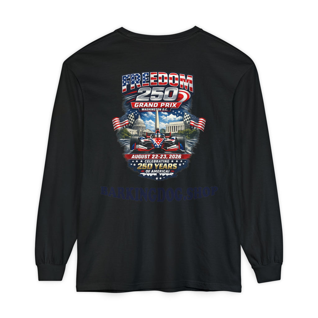Freedom 250 Grand Prix Long Sleeve T-Shirt — "Wag On" Dog Rally Race Tee