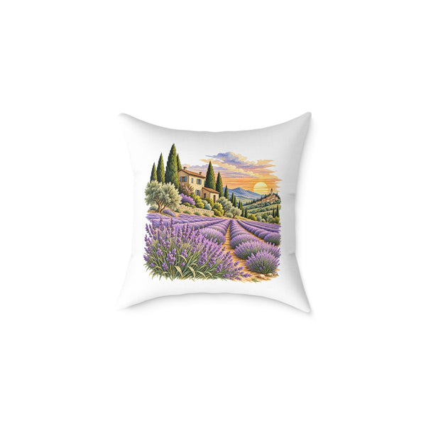 Lavender Fields Woodcut Relief Throw Pillow White Floral Landscape Home Decor BarkingDog Shop