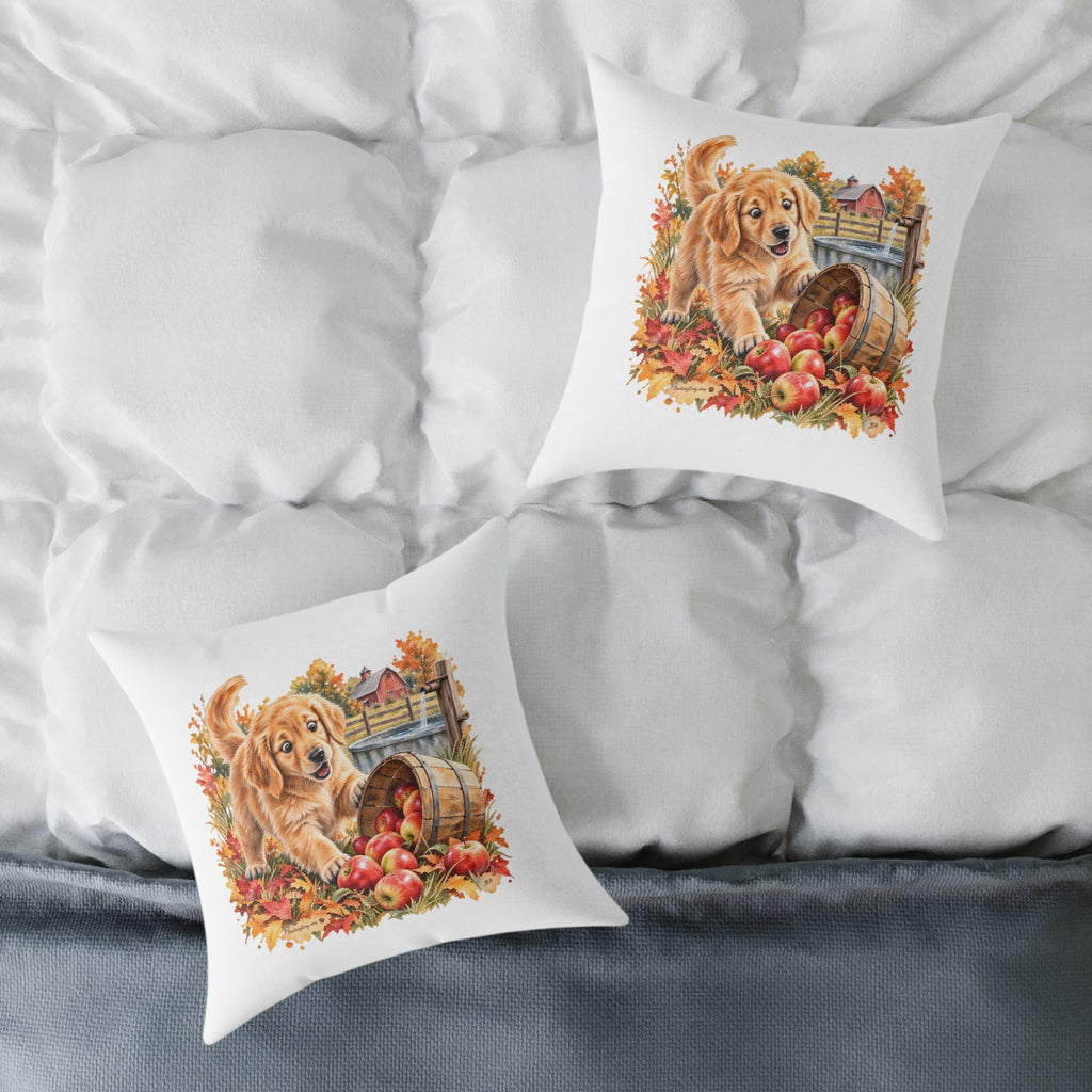 Golden Retriever Puppy Spilled Apples Throw Pillow White Home Decor Collection Farmhouse Dog Decor BarkingDog Shop