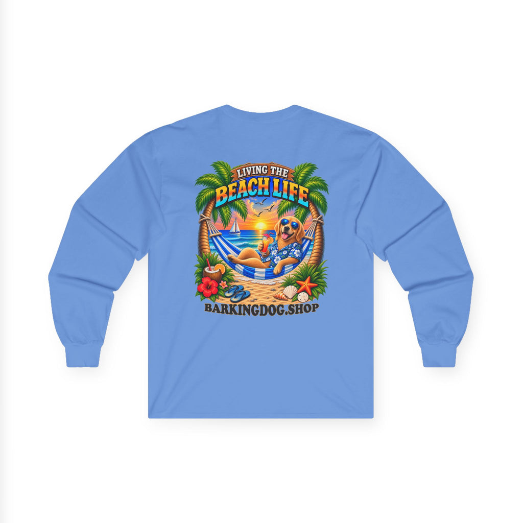 Golden Retriever Beach Life Canine Long Sleeve T Shirt Beach Collection Hammock Tropical Dog Graphic Tee Wag On BarkingDog Shop