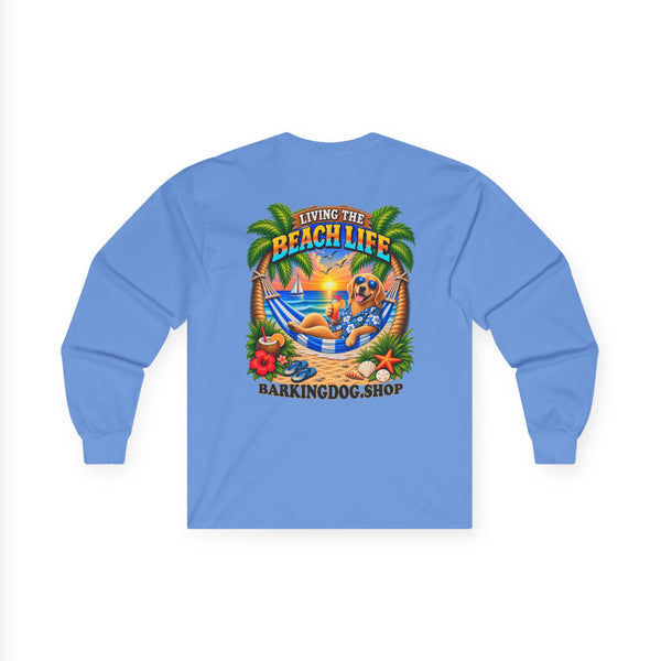 Golden Retriever Beach Life Canine Long Sleeve T Shirt Beach Collection Hammock Tropical Dog Graphic Tee Wag On BarkingDog Shop