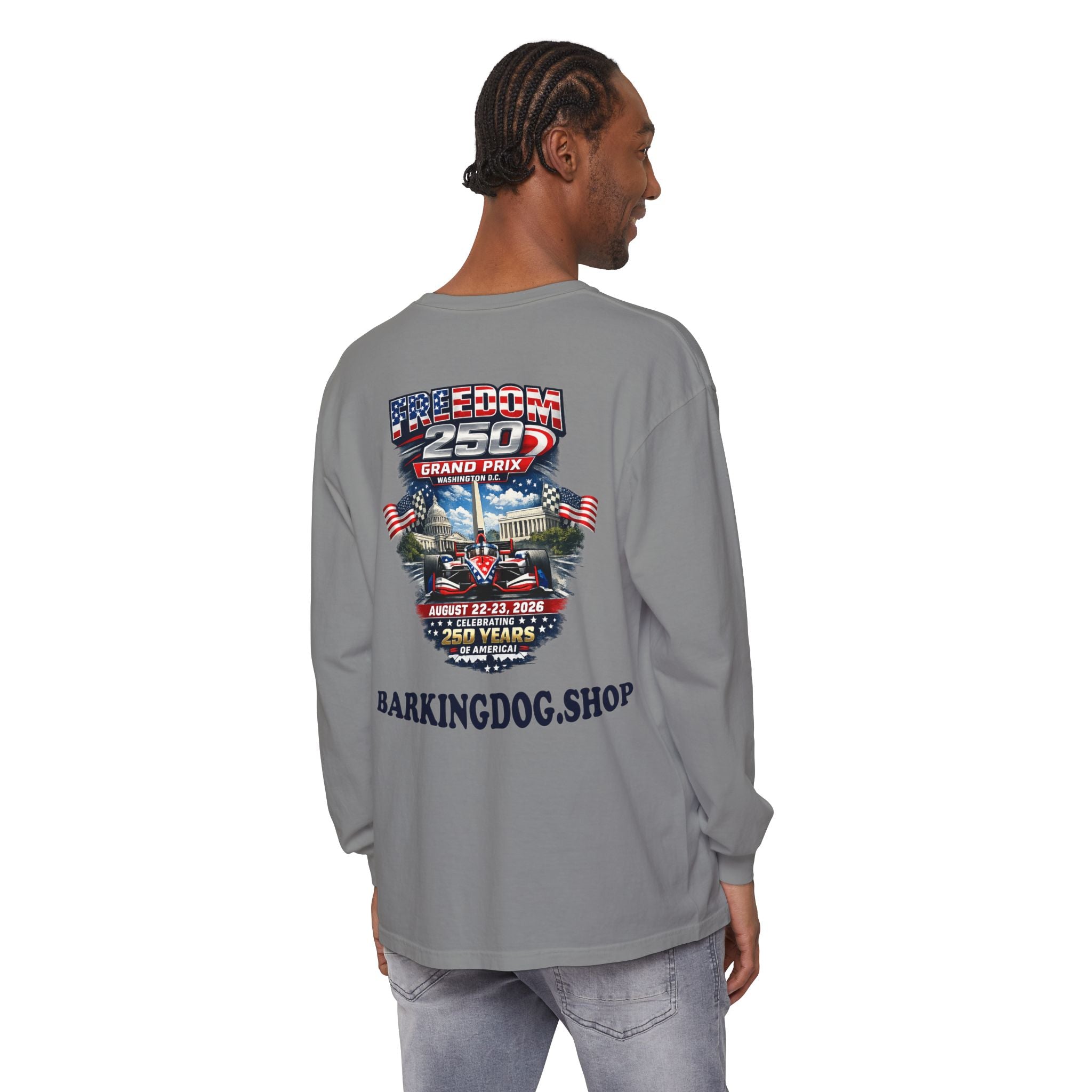 Freedom 250 Grand Prix Long Sleeve T-Shirt — "Wag On" Dog Rally Race Tee