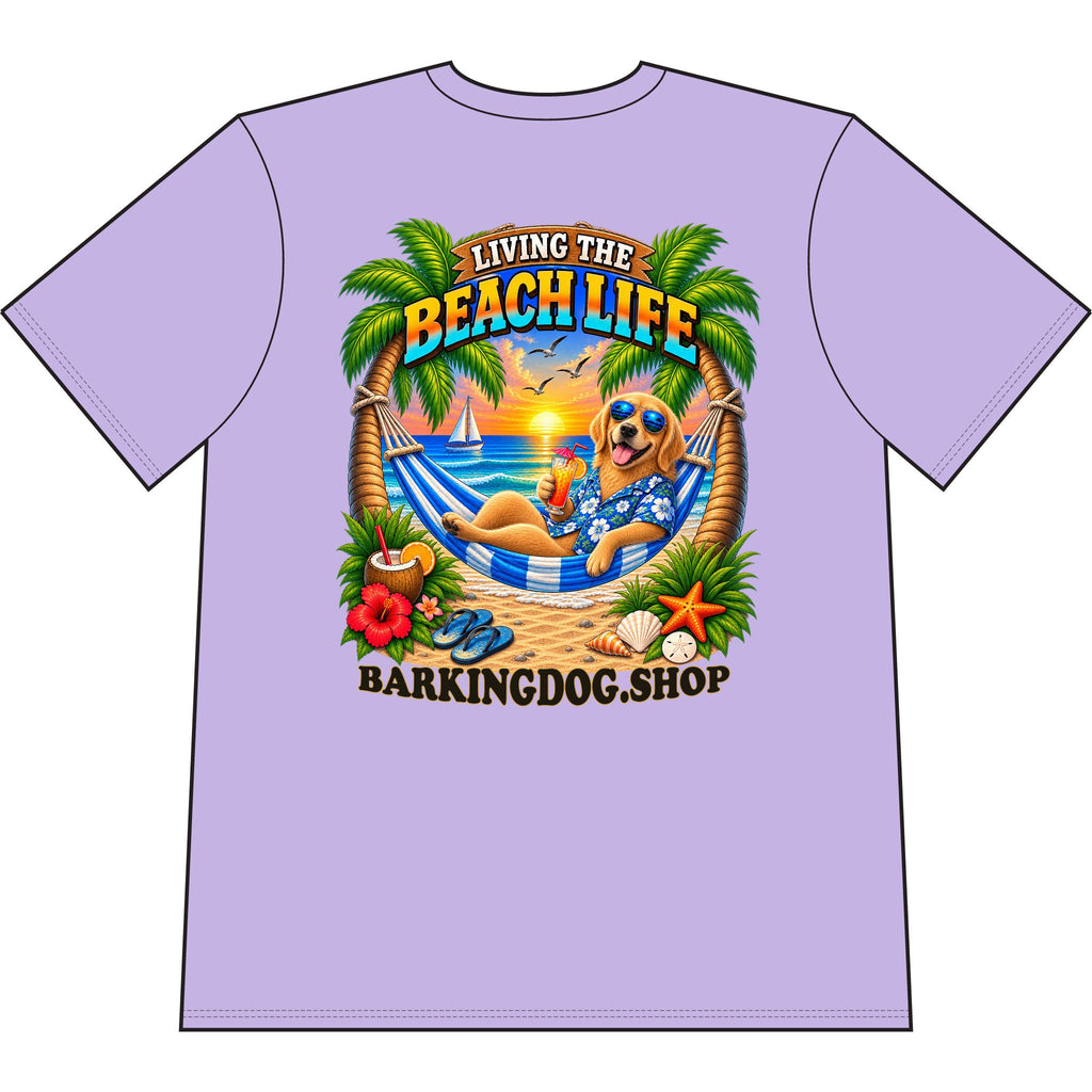 Golden Retriever Beach Life Canine T Shirt Beach Collection Living the Beach Life Tropical Graphic Tee Wag On BarkingDog Shop