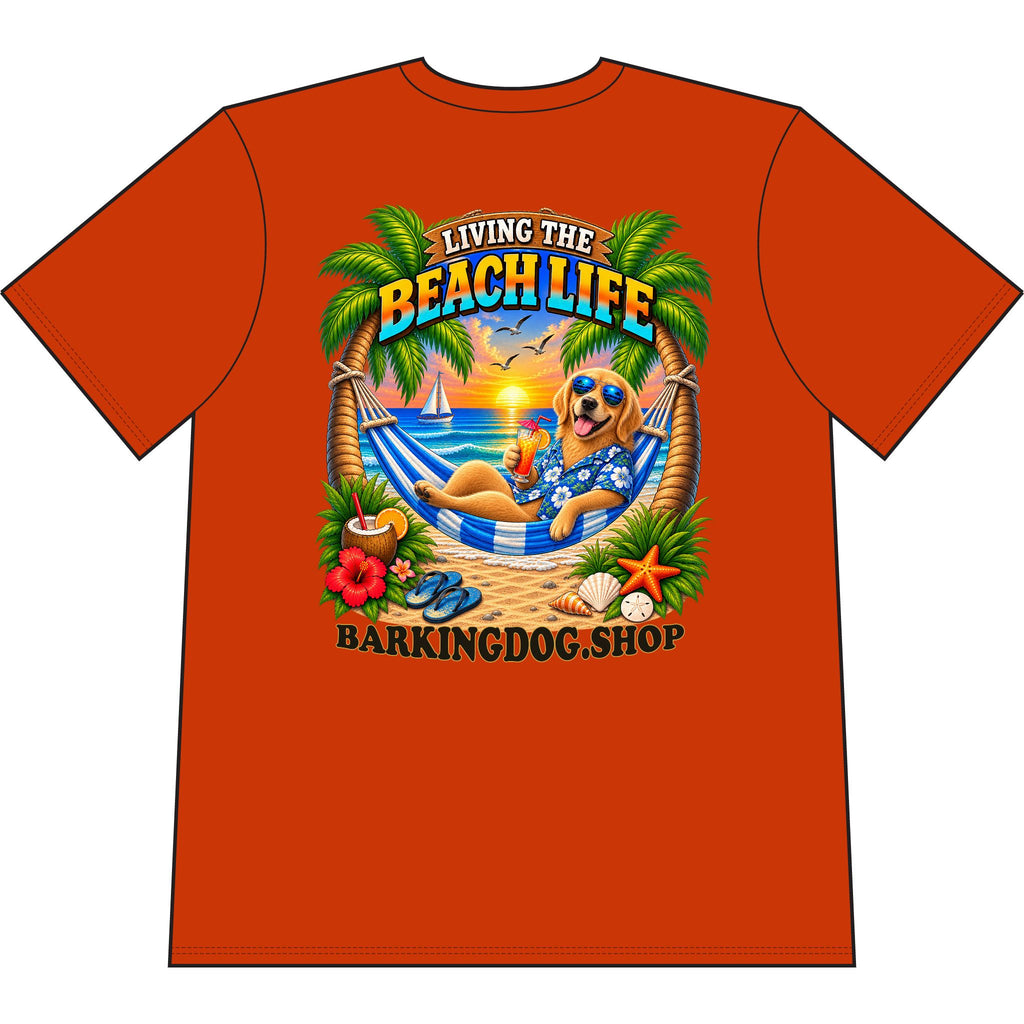 Golden Retriever Beach Life Canine T Shirt Beach Collection Living the Beach Life Tropical Graphic Tee Wag On BarkingDog Shop