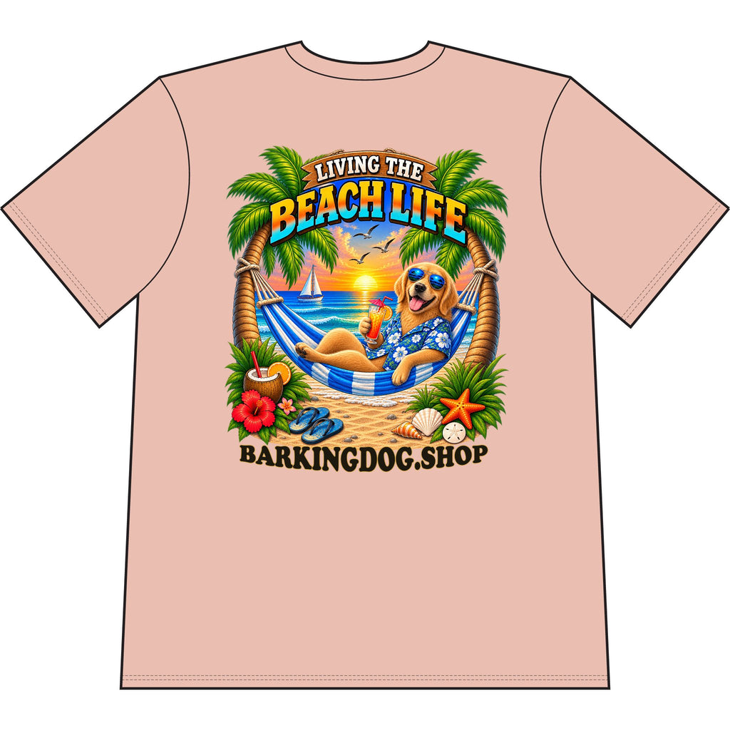Golden Retriever Beach Life Canine T Shirt Beach Collection Living the Beach Life Tropical Graphic Tee Wag On BarkingDog Shop