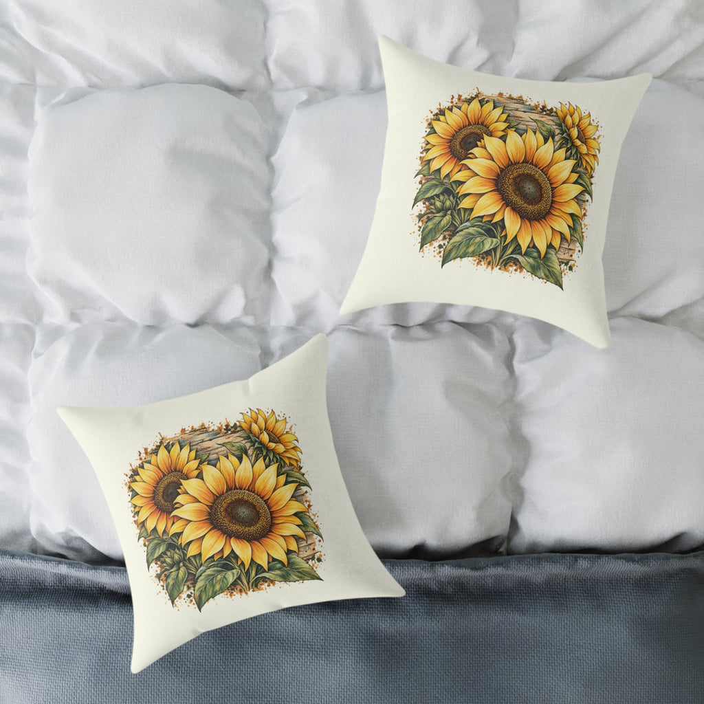 Sunflower Woodcut Relief Throw Pillow Ivory Floral Farmhouse Home Decor BarkingDog Shop