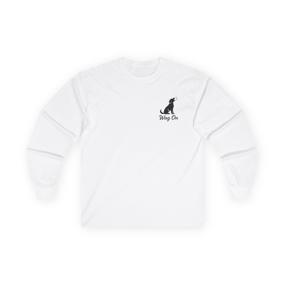 White Long Sleeve Tee — Minimal Text Repeat Graphic