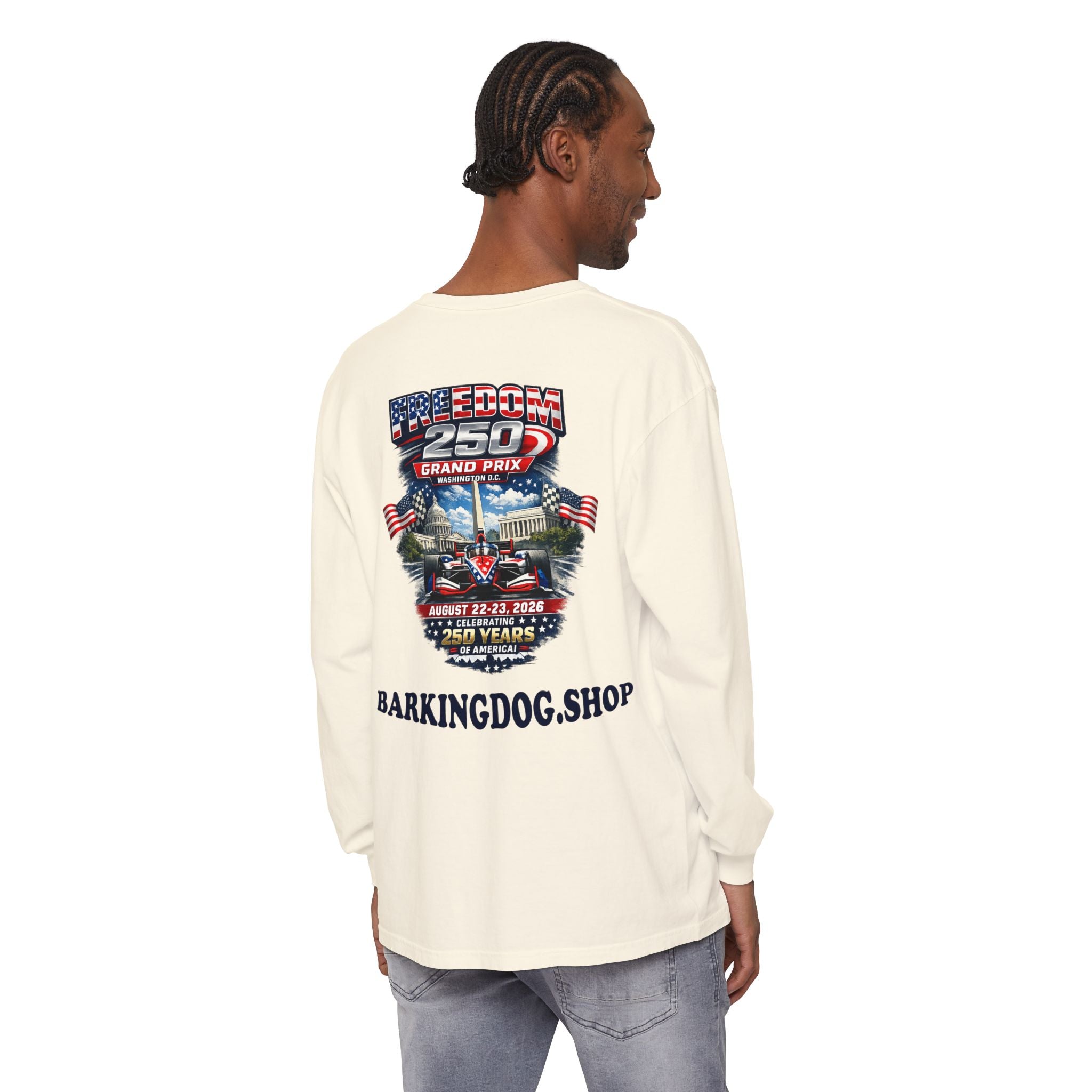 Freedom 250 Grand Prix Long Sleeve T-Shirt — "Wag On" Dog Rally Race Tee