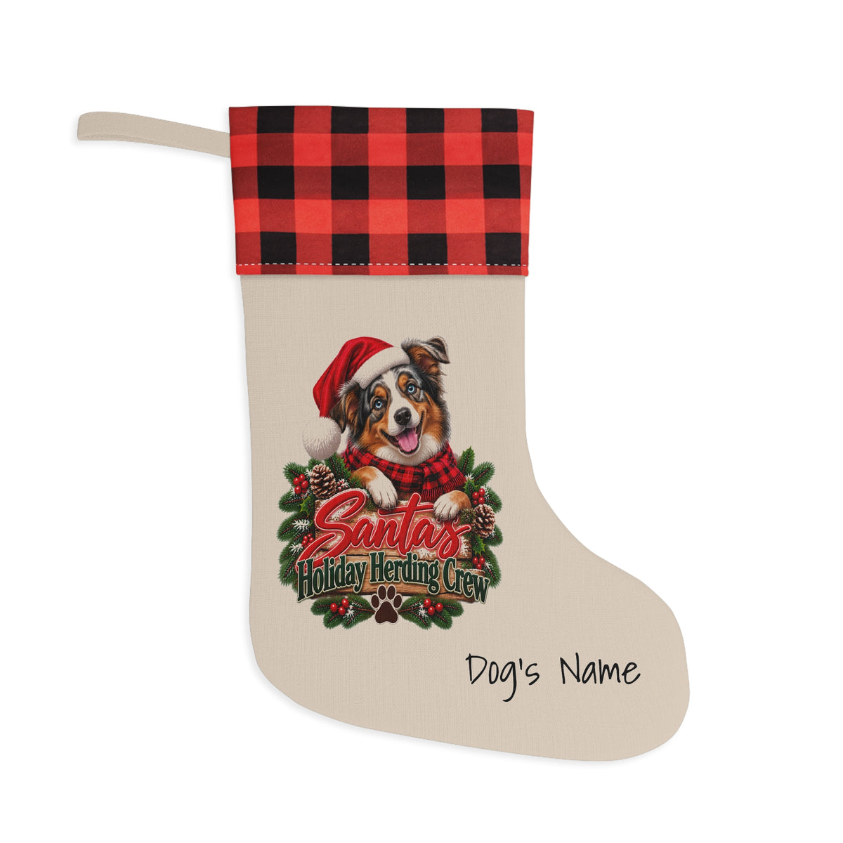 Australian Shepherd Santa’s Holiday Herding Crew Christmas Stocking BarkingDog Shop