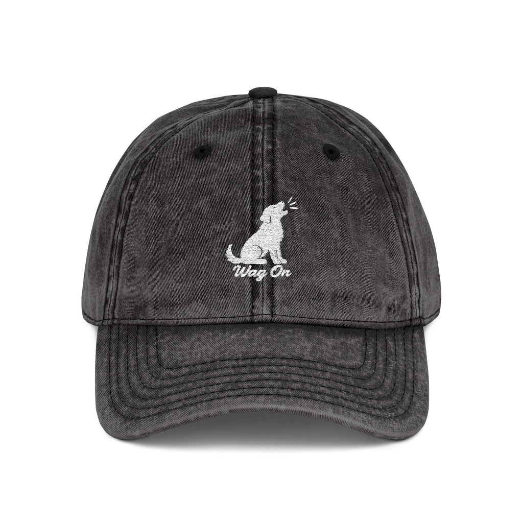 Embroidered Vintage Dog Cap - 'Wag On' Washed Baseball Hat
