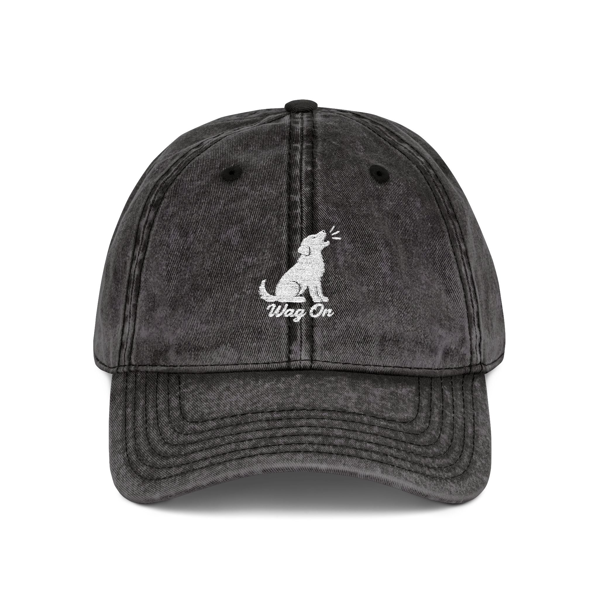 Embroidered Vintage Dog Cap - 'Wag On' Washed Baseball Hat