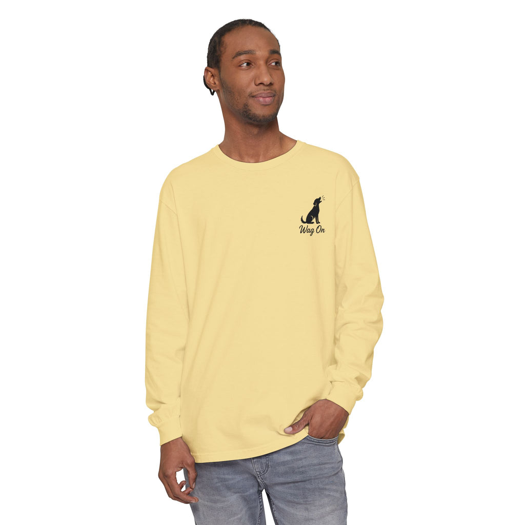 USA 250th Anniversary Long Sleeve T-Shirt — Patriotic Dog Flag Design