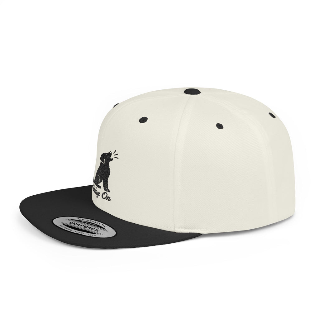 Wag On Snapback Hat — Embroidered Howling Dog Flat Bill Cap