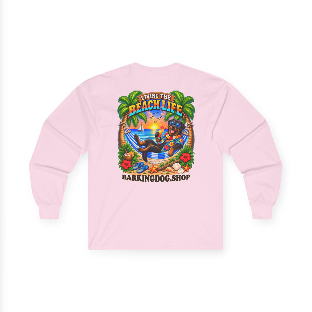 Rottweiler Beach Life Canine Long Sleeve T Shirt Beach Collection Hammock Tropical Dog Graphic Tee Wag On BarkingDog Shop